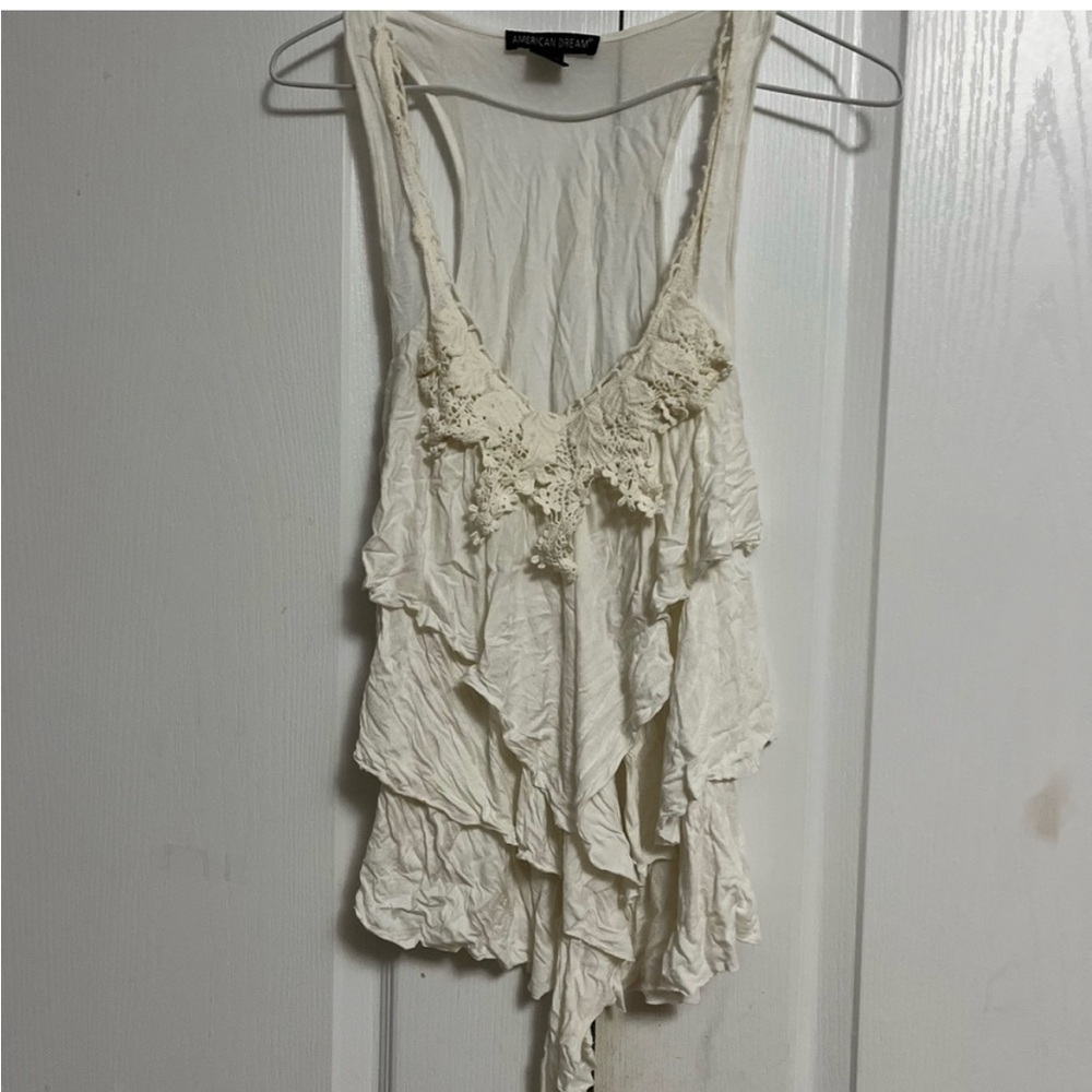 Y2K Waterfall Ruffled Tank Top with lace detailing
